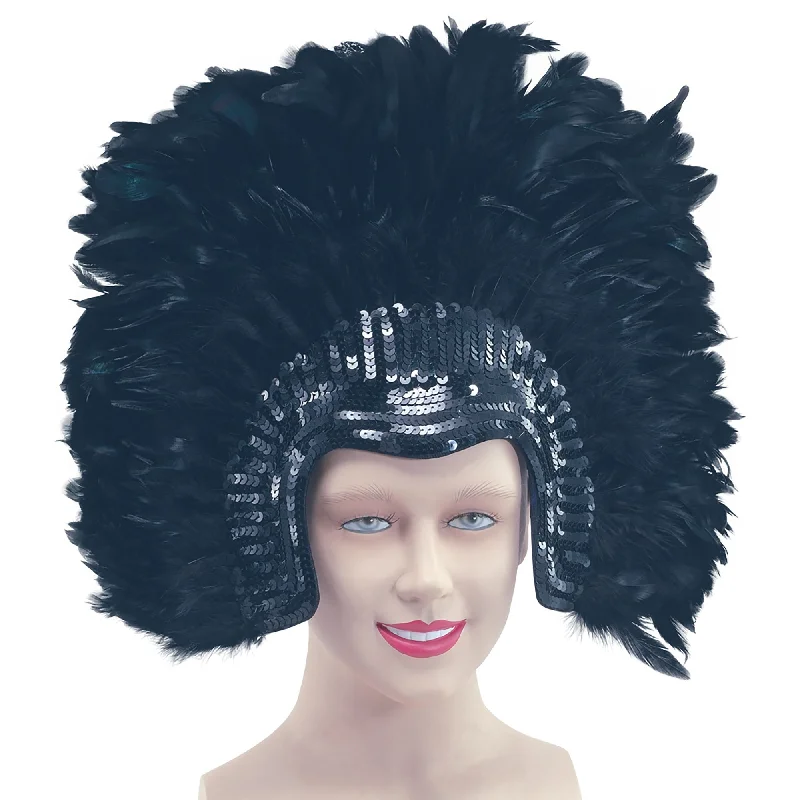 Womens Feather Headdress Blackdeluxe Costume Accessories Female Halloween Cowl Neckline Elegant