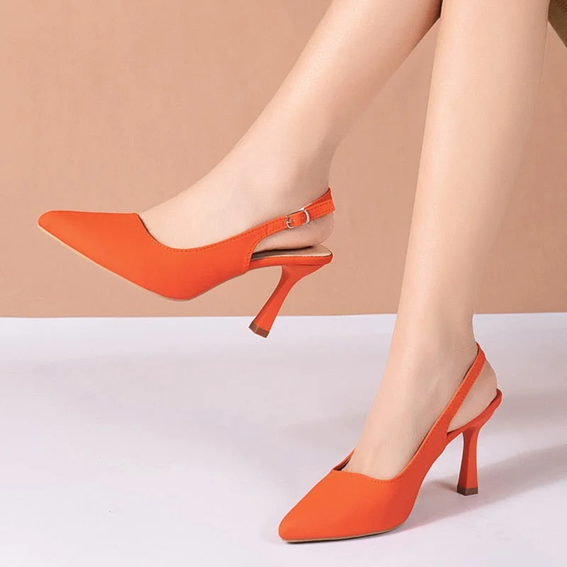 Womens High Heels Slingback Pumps Sexy Pointed Toe Stiletto Heel Sandals Women Summer Buckle Prom Dress Shoes Plus Size 43 Tunics Stylish elegant