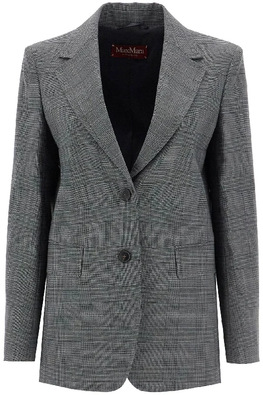 'david' Prince Of Wales Wool Blazer  - Grey Women's Trendy Blazer