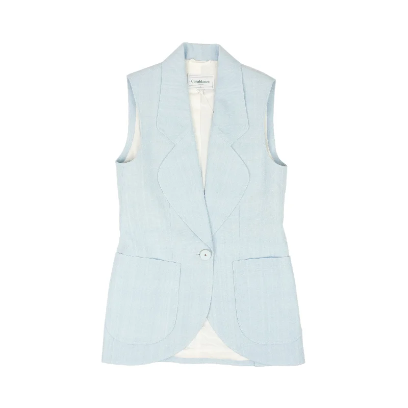 CASABLANCA Lght Blue Sleeveless Single Breasted Blazer Women's Luxurious Jacket