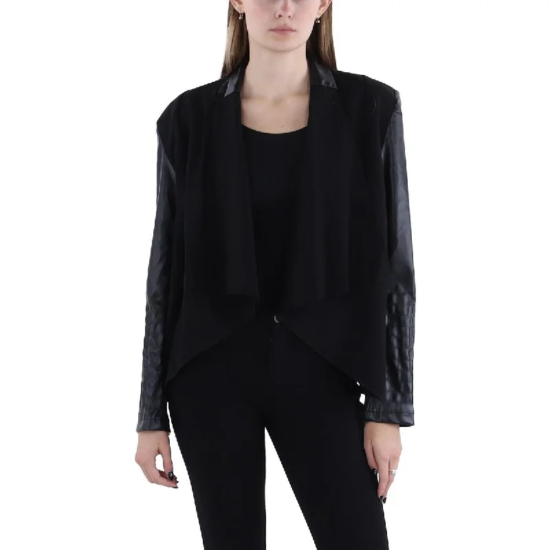 Womens Faux Leather Dressy Open-Front Blazer Women's Trendy Suit