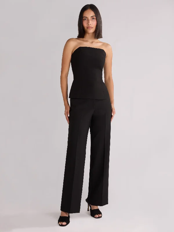 Black Straight Leg Trousers Trousers Flared Retro