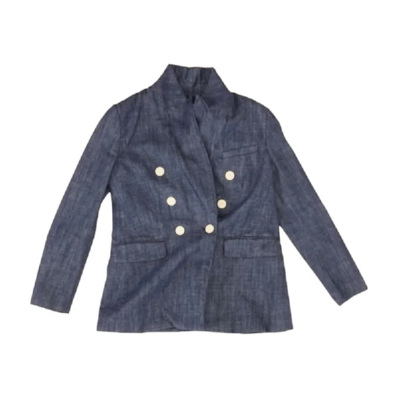 Blue Solid Blazer Linen Women's Suit