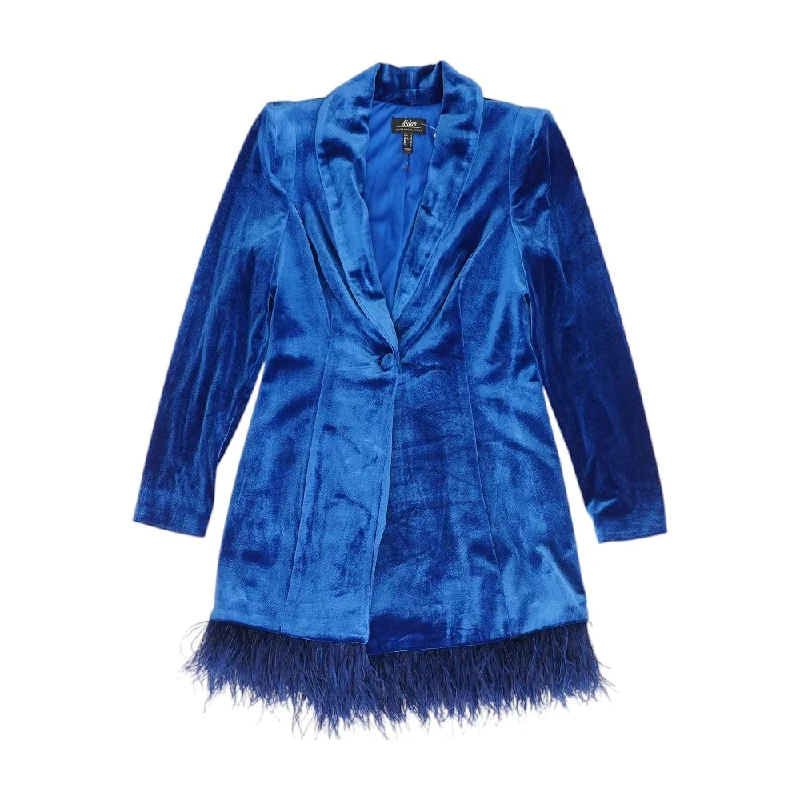 Blue Solid Blazer Women's Vintage Suit