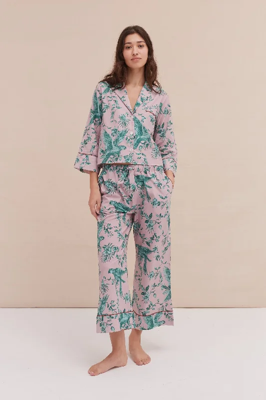 Boxy Shirt and Wide Leg Trouser Set The Bromley Parrot Pink/Blue Trousers Silk Elegant