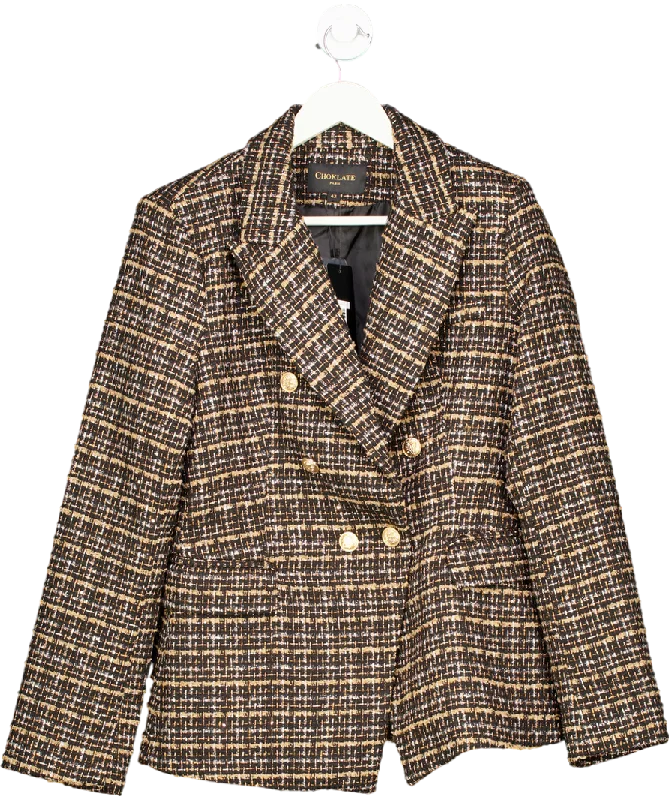 Chocklate Paris Black Double-breasted Blazer Jacket In Golden Thread Tweed UK 14 Women's Premium Blazer