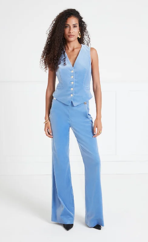 Clove Velvet Waisted Trousers - Cornflower Trousers High Rise Slim Fit