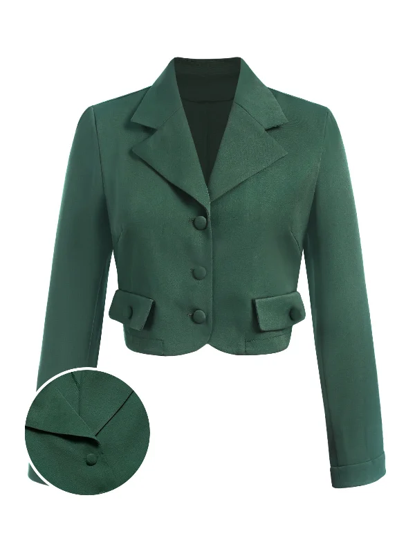 [Pre-Sale] Dark Green 1940s Lapel Button Cropped Blazer High-End Women's Suit