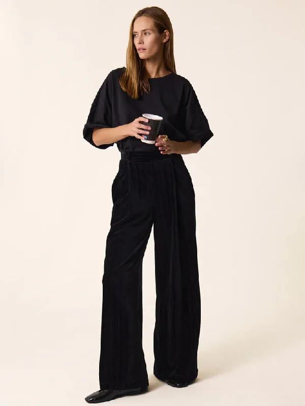 Des Petits Hauts Zofia Devore Trousers in Black Trousers versatile all-occasion