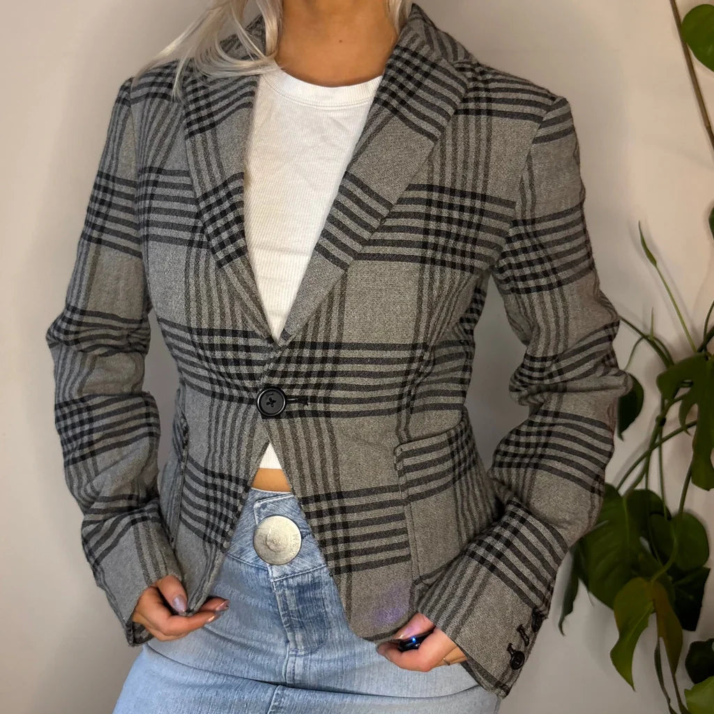 Diesel Checked Blazer - XS Grey Cotton Women's Premium Blazer