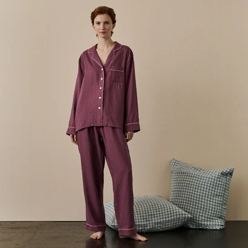 Fresh Fig Linen Pyjama Trouser Set Trousers Designer Luxury