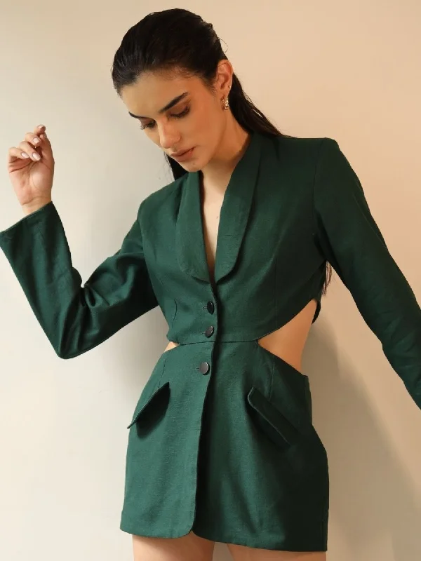 GAIA | CUTOUT BLAZER IN  GREEN | 100% ORGANIC COTTON Women's Luxurious Jacket