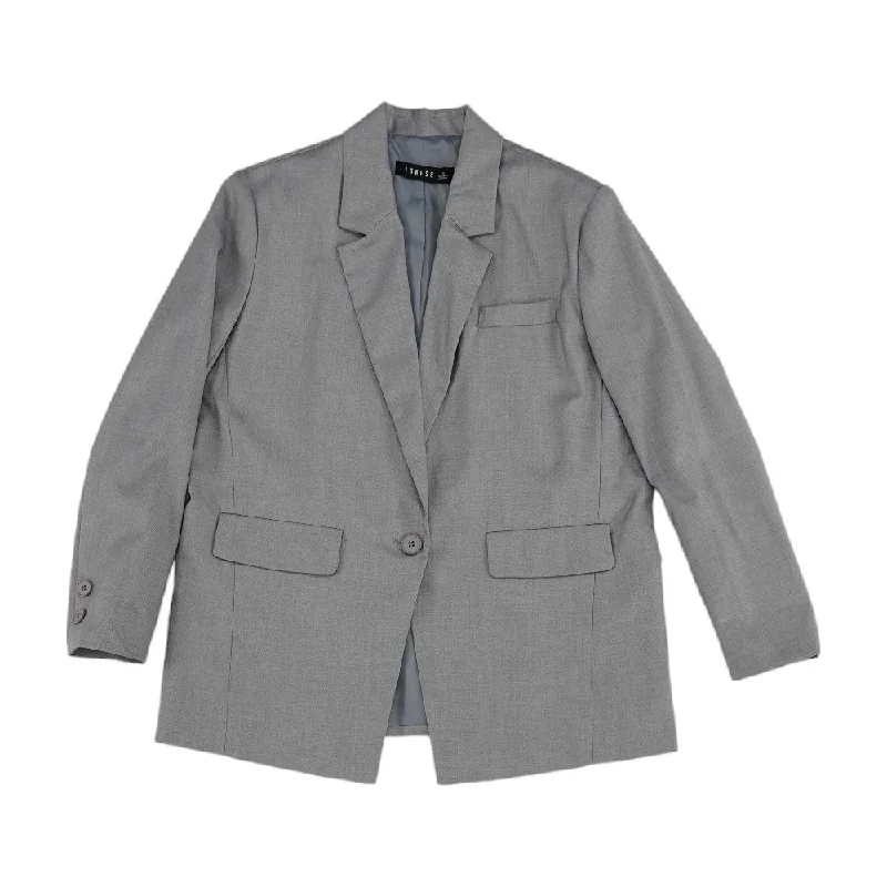 Gray Solid Blazer Women's Vintage Suit