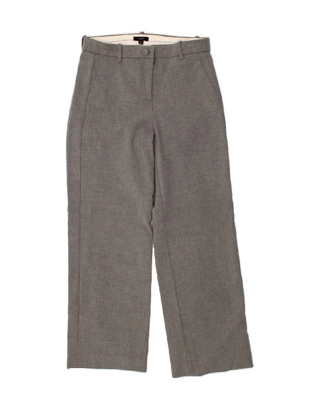 J. CREW Womens Straight Chino Trousers US 10 Large W32 L30 Grey Polyester Wide Leg Loose Fit Mid Waist