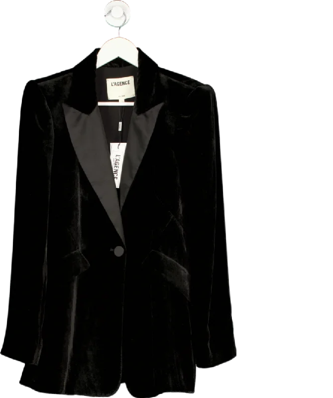 L'agence Black Velvet Sheila Tuxedo Blazer UK 6 Women's Vintage Jacket