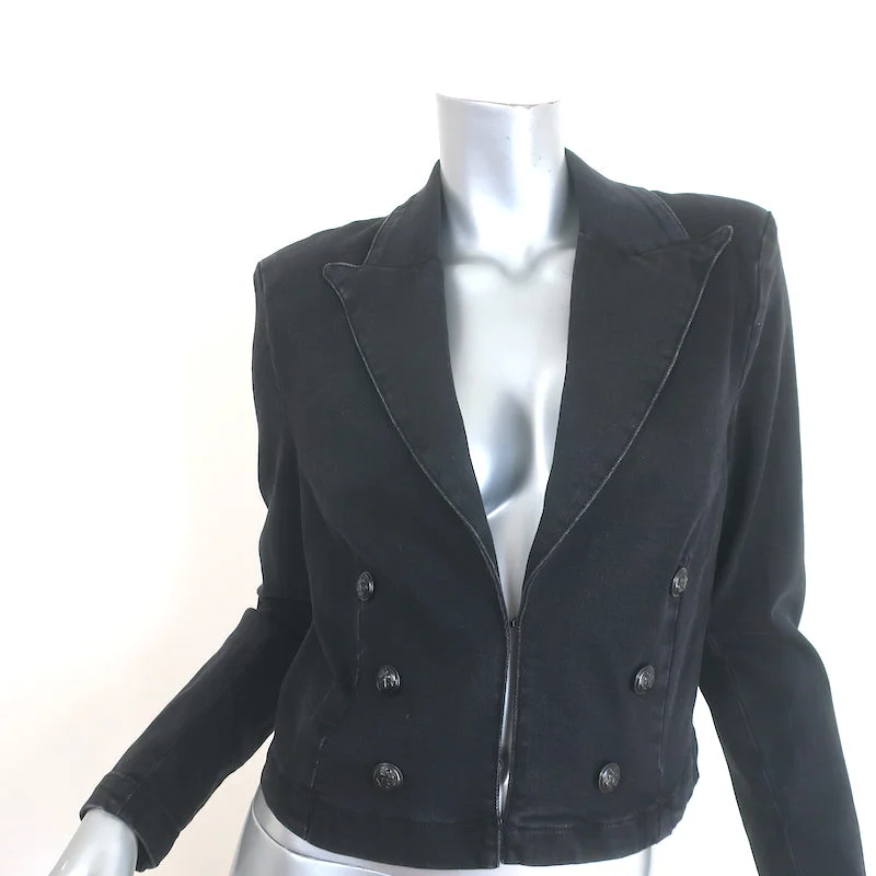 L'Agence Dolly Crop Blazer Washed Black Size Small Double Breasted Jacket Women's Classic Blazer