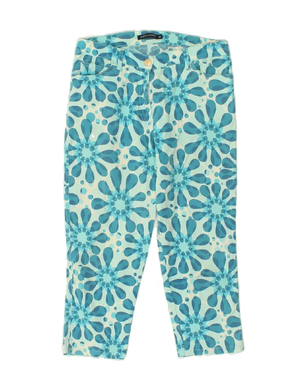 MARINA YACHTING Womens Straight Capri Trousers W28 L20 Blue Floral Cotton Trousers Top Rated