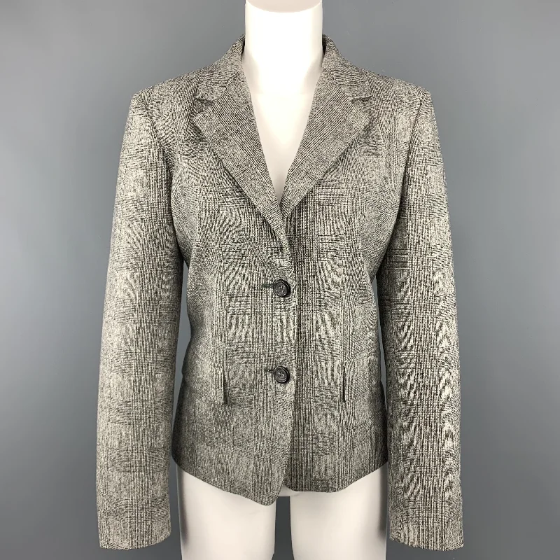 MAX MARA Size 10 Grey Glenplaid Virgin Wool Cashmere Blazer Women's Simple Blazer