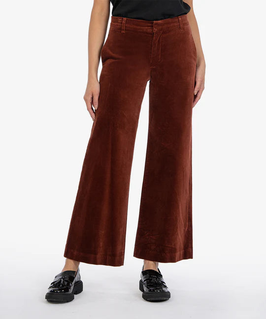 Meg High Rise Velveteen Wide Leg Trouser by Kut from the Kloth in Brick Trousers Leather Faux