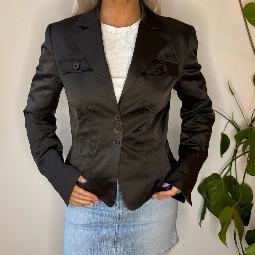 Motivi Blazer - Medium Brown Polyester Blend Women's Luxurious Jacket