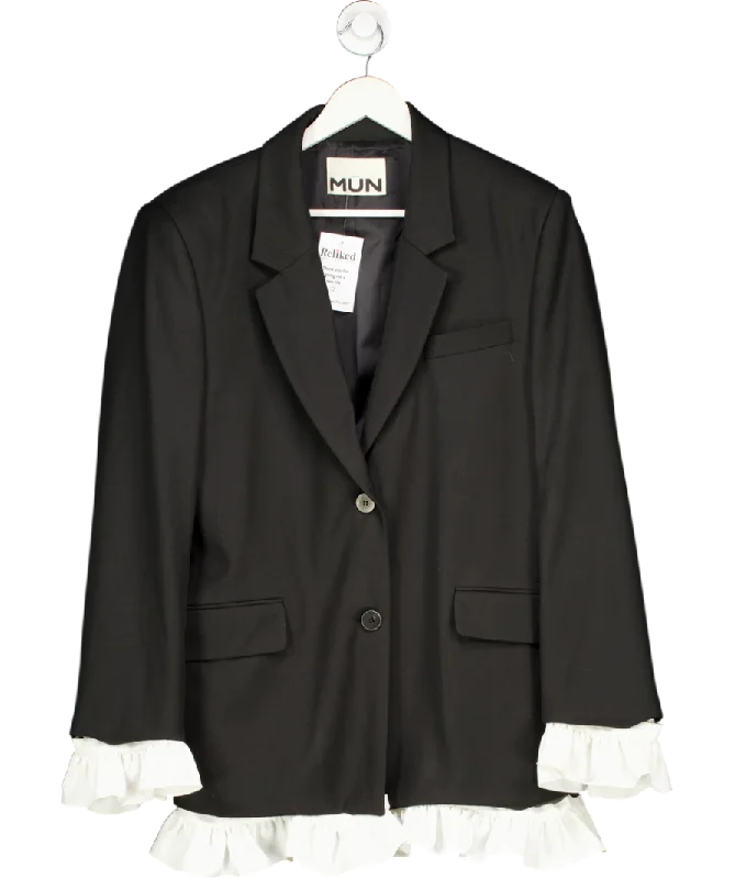 Mun Black Wool Blend Frill Blazer One Size Women's Custom Jacket