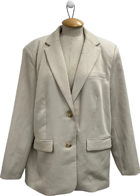 NA-KD Beige Single Breasted Textured Blazer UK 10 Women's Premium Blazer