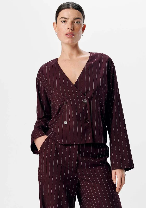 Object Shay Pinstripe Blazer, Wine Plus Size Women's Coat