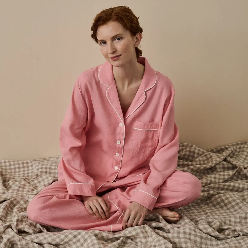 Pink Bloom Linen Pyjama Trouser Set Trousers Summer Linen