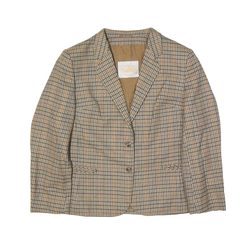 SALKO Padded Shoulder Blazer Jacket Beige Check Womens S Women's Luxurious Jacket