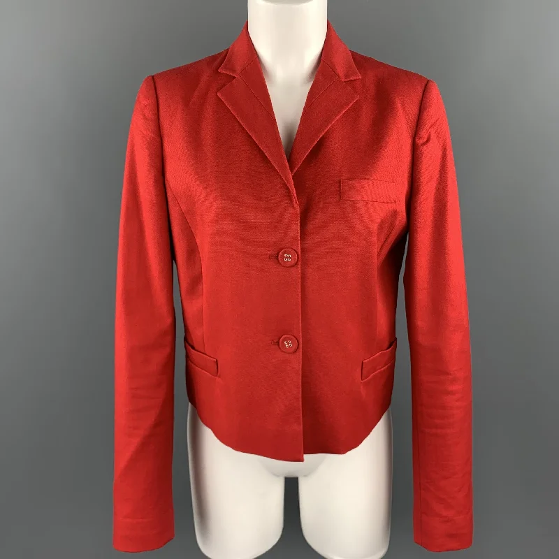 VALENTINO RED Size 8 Red Stretch Cotton Cropped Blazer Women's Fashion Blazer