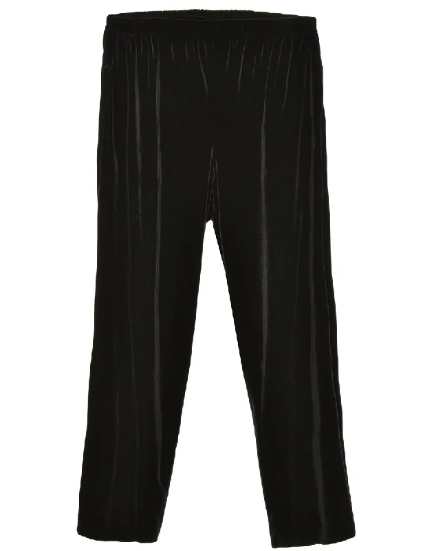 Velvet Fabric Black Trousers - W34 L37 Trousers Vintage Classic