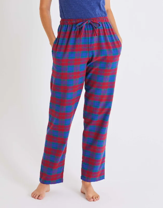 Women's Brushed Cotton Pyjama Trousers – Bordeaux Tartan Trousers Culottes Wide Leg