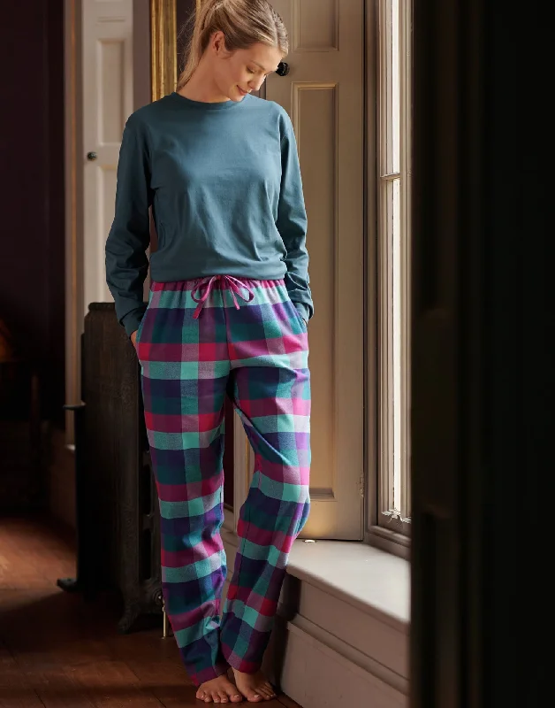 Women's Brushed Cotton Pyjama Trousers – Montrose Check Trousers Bootcut Casual