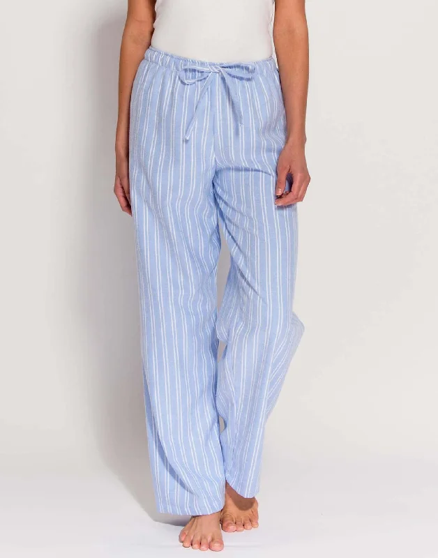 Women's Brushed Cotton Pyjama Trousers - Westwood Blue Stripe Trousers Winter Warm