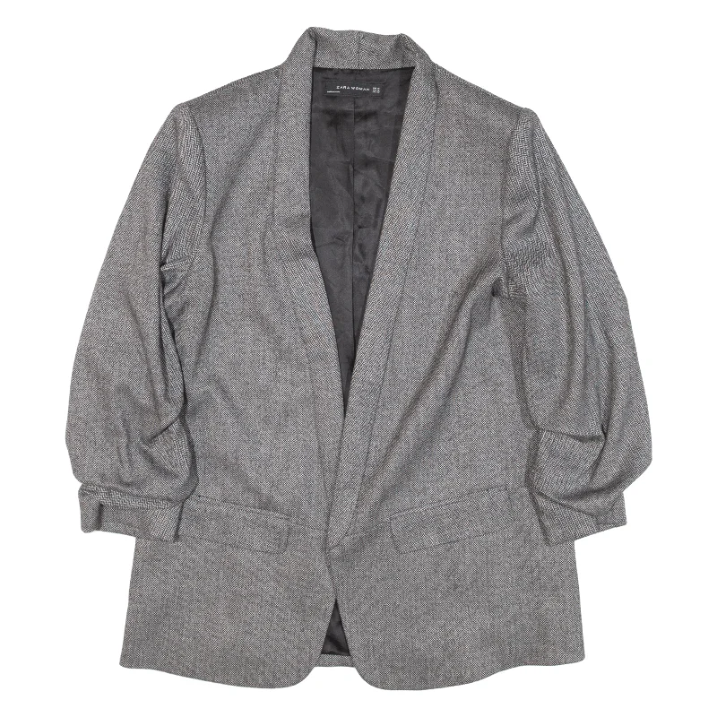 ZARA Woman Womens Blazer Jacket Grey Knit Herringbone XL Women's Unique Blazer