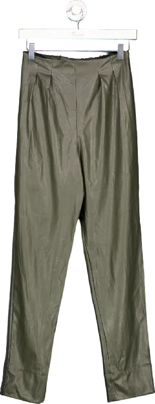 ASOS Design Khaki Faux Leather Trousers UK 6 Trousers Canvas Durable