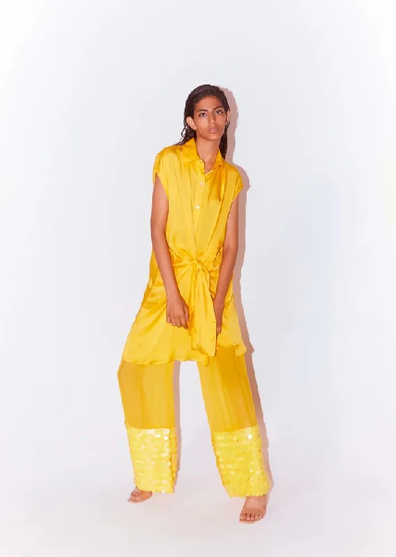 Aspen Organza Embroidered Trousers (Yellow) Trousers Modern Contemporary