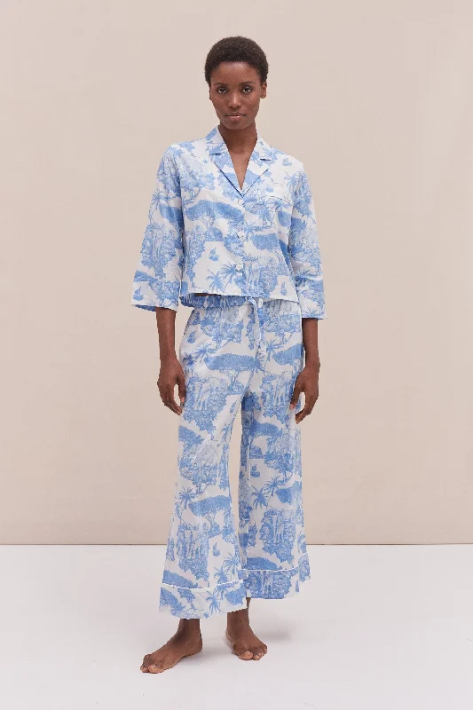 Boxy Shirt and Wide Leg Trouser Set Loxodonta Print Blue Trousers Occasion Special