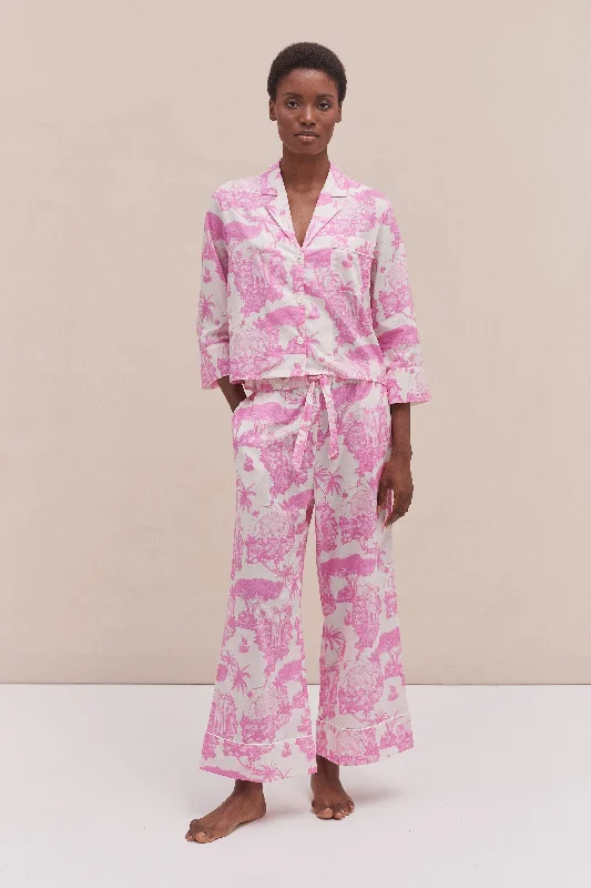 Boxy Shirt and Wide Leg Trouser Set Loxodonta Print Pink Trousers Party Sparkling