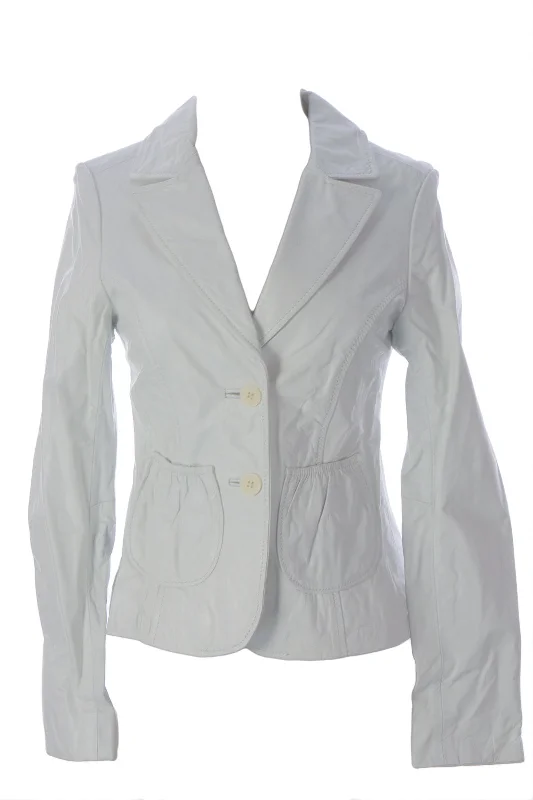 DOMA by Luciano Abitboul White Leather Two-Button Blazer Jacket 1560 $530 NEW Women's Casual Suit