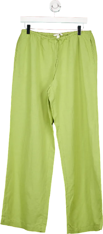 H&M Green Linen Blend Trousers UK M Trousers Silk Elegant