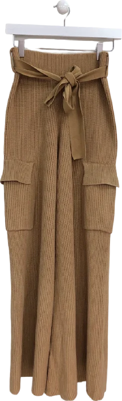 House of CB Camel Ribbed Knit Wide Leg Trousers UK M Trousers Tapered Slim Fit