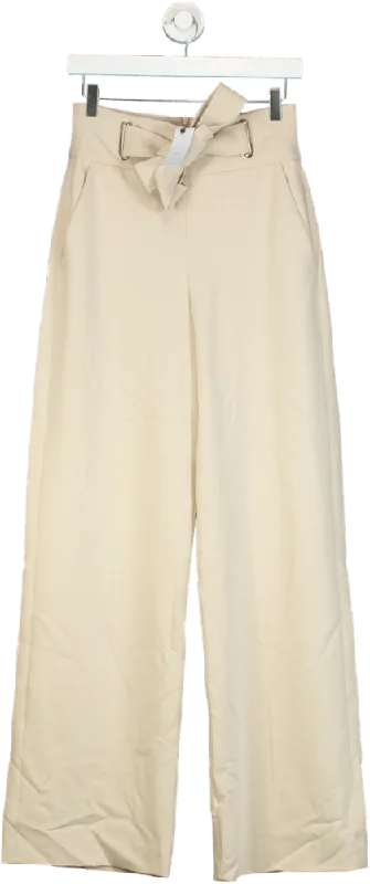 Karen Millen Camel Tailored Eyelet Detail Belted Straight Leg Trousers UK 6 Trousers Sale Discount