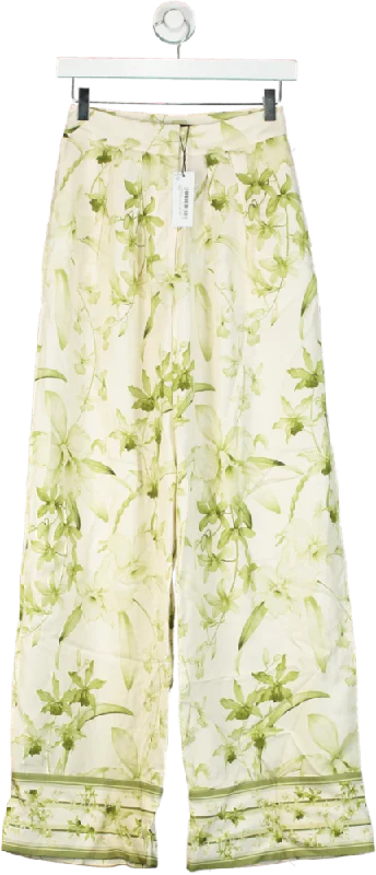 Karen Millen Green Lyda Millen Tall Botanic Printed Linen Woven Trousers UK 6 Trousers Vintage Classic