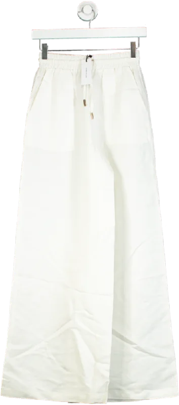 Karen Millen White Linen Wide Leg Woven Trousers UK 6 Trousers Designer Luxury