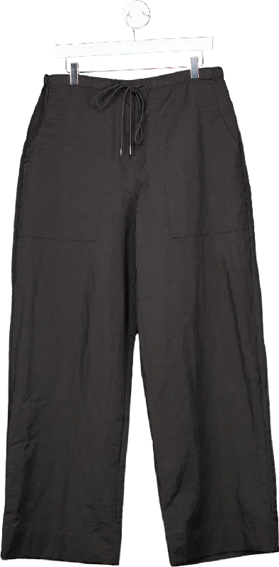 LE Black Drawstring Trousers UK S/M Cropped Trousers Casual Linen