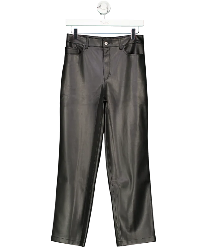 MANGO Black Leather Effect Trousers UK 8 High Waist Slim Fit Ankle Length