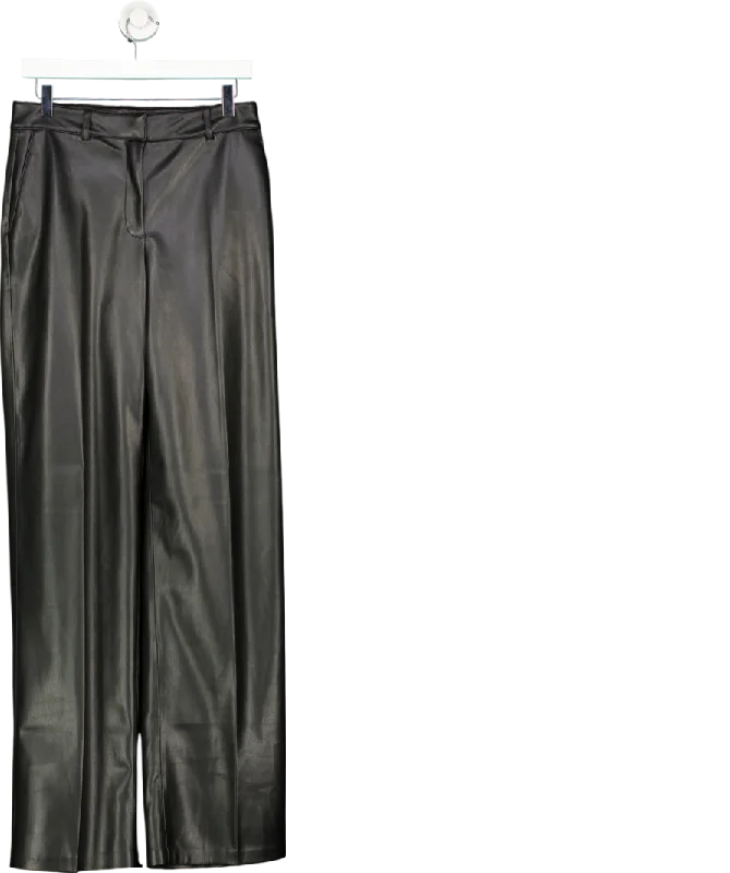 MANGO Black Wide Leg Leather Effect Trousers UK 10 Trousers cozy soft