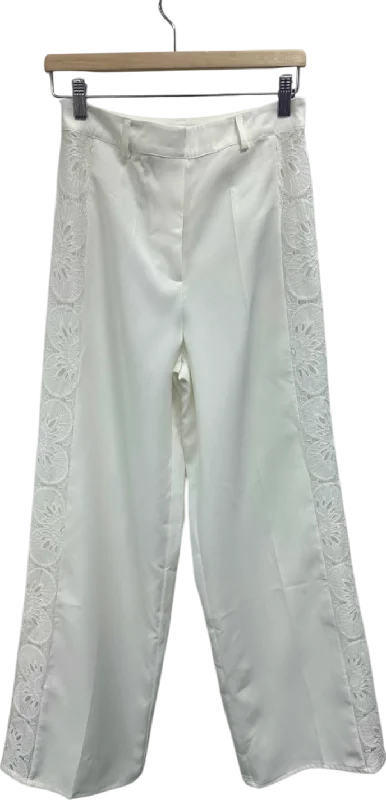 Nasty Gal White Lace Trim Trousers UK 10 Trousers stylish modern