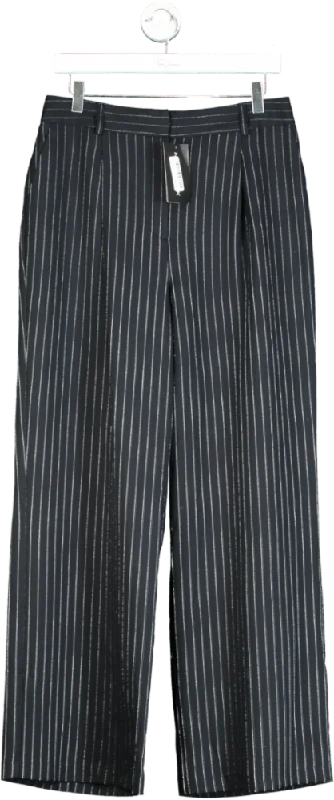 New Look Black Patrice Pinstripe Wide Leg Trousers UK 12 Trousers Pleated Formal